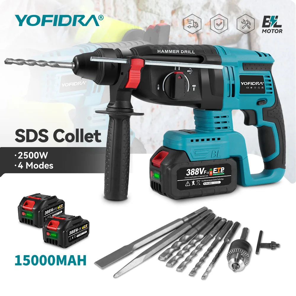 1680W 26mm Brushless Electric Hammer Cordless Efficient Rechargeable Hammer Impact Drill Power Tool For Makita 18V Battery Pin