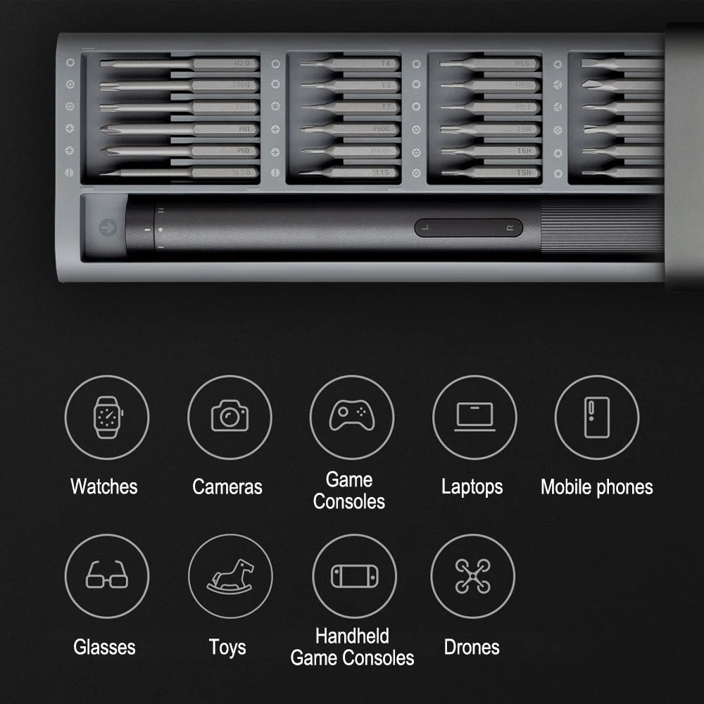 XIAOMI MIJIA Electric Precision Screwdriver Magnetic Kit,With 24 S2 Steel Bits,2 Torque Setting,For Smart Home PC Phone Repair