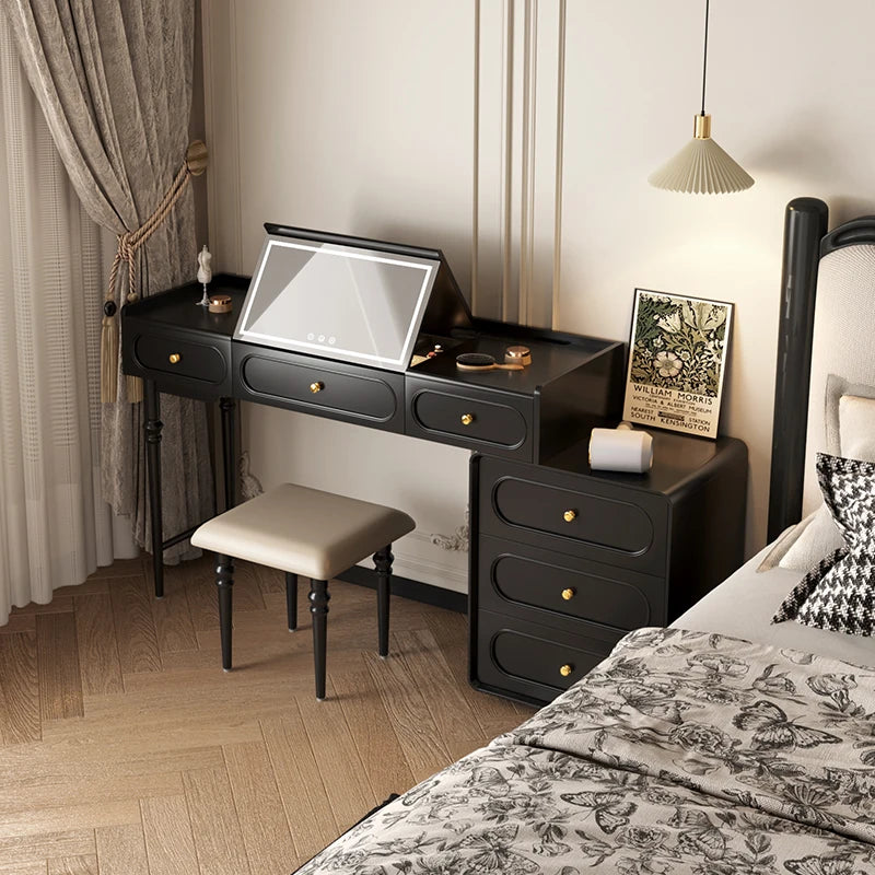 Makeup Organizer Vanity Table Modern Decor Drawer Storage Dressing Table Aesthetic Light Mirror Dressers Bedroom