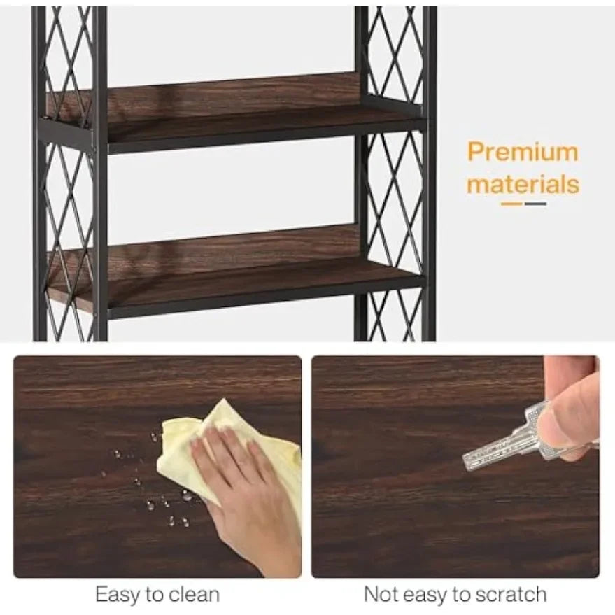 67 Inch Book Shelf, 5 Tier Industrial Etagere Bookcase with Open Shelves, Tall Bookshelf for Living Room, Bedroom, Home Office