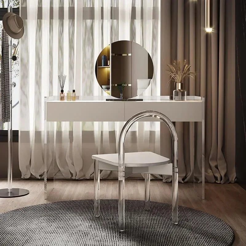 Acrylic Dressers Solid Wood Cabinet Bedroom Simple Design Modern Dressing Tables Makeup Stool With Mirror Minimalist Furniture