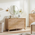 6 Drawer Dresser, 54" Wide Mid Century Modern Chest of Drawers, Beveled Profile Design, Wood Drawer Organizer for Bedroom