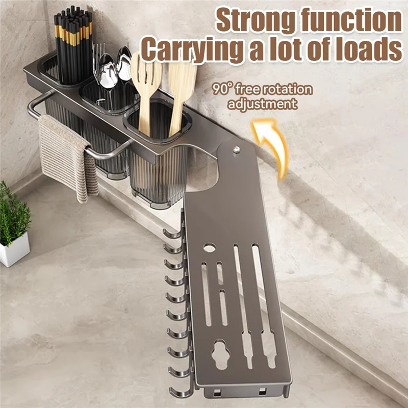 KYCOR-Wall-Mounted Multi-Functional Knife Holder - Folding Shelf For Kitchen, Includes Chopsticks Tube And Cutter Storage