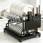 Kitchen Countertop Dish Drain Rack Storage Organizer Multifunctional Dish Rack with Cup Holder Chopsticks Tube