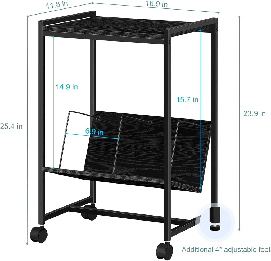 Record player stand, turntable stand with wheels, bedside table, record player table with album storage rack