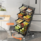 Kitchen Storage Rack Floor Multi-layer Multi-functional Storage Vegetable Basket Living Room Snack Storage Rack with Wheels