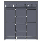69" Portable Clothes Closet Non-Woven Fabric Wardrobe Double Rod Storage Organizer Gray