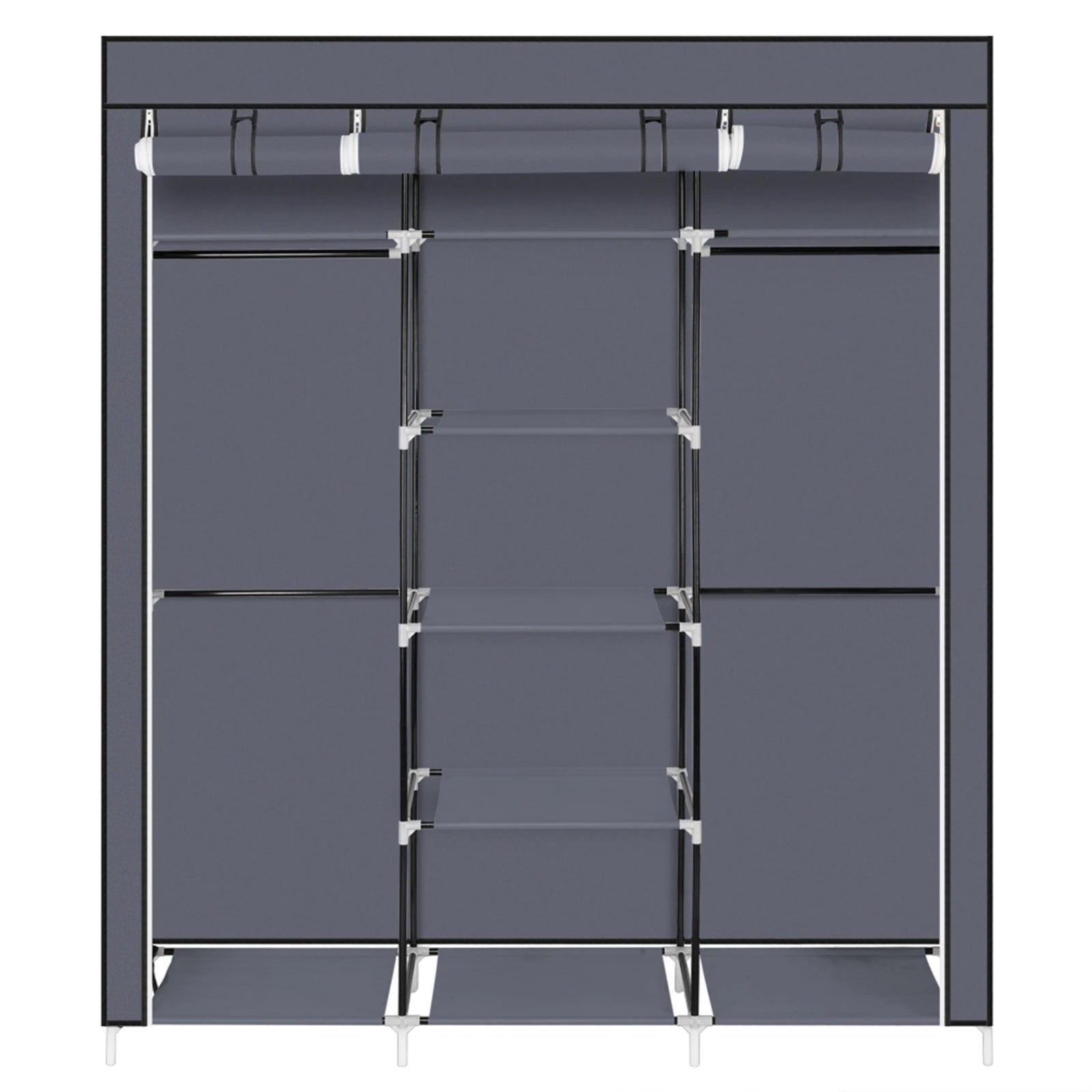 69" Portable Clothes Closet Non-Woven Fabric Wardrobe Double Rod Storage Organizer Gray