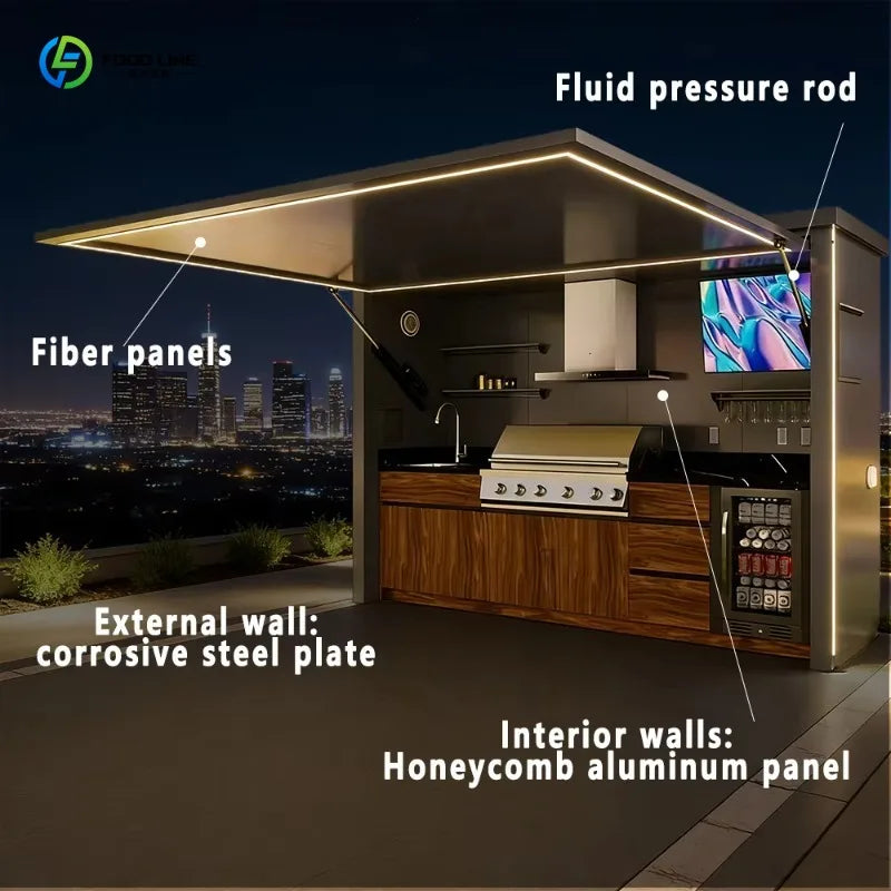 Customized modern steel mobile outdoor kitchen with sink and grill eco-friendly durable for apartment shop use