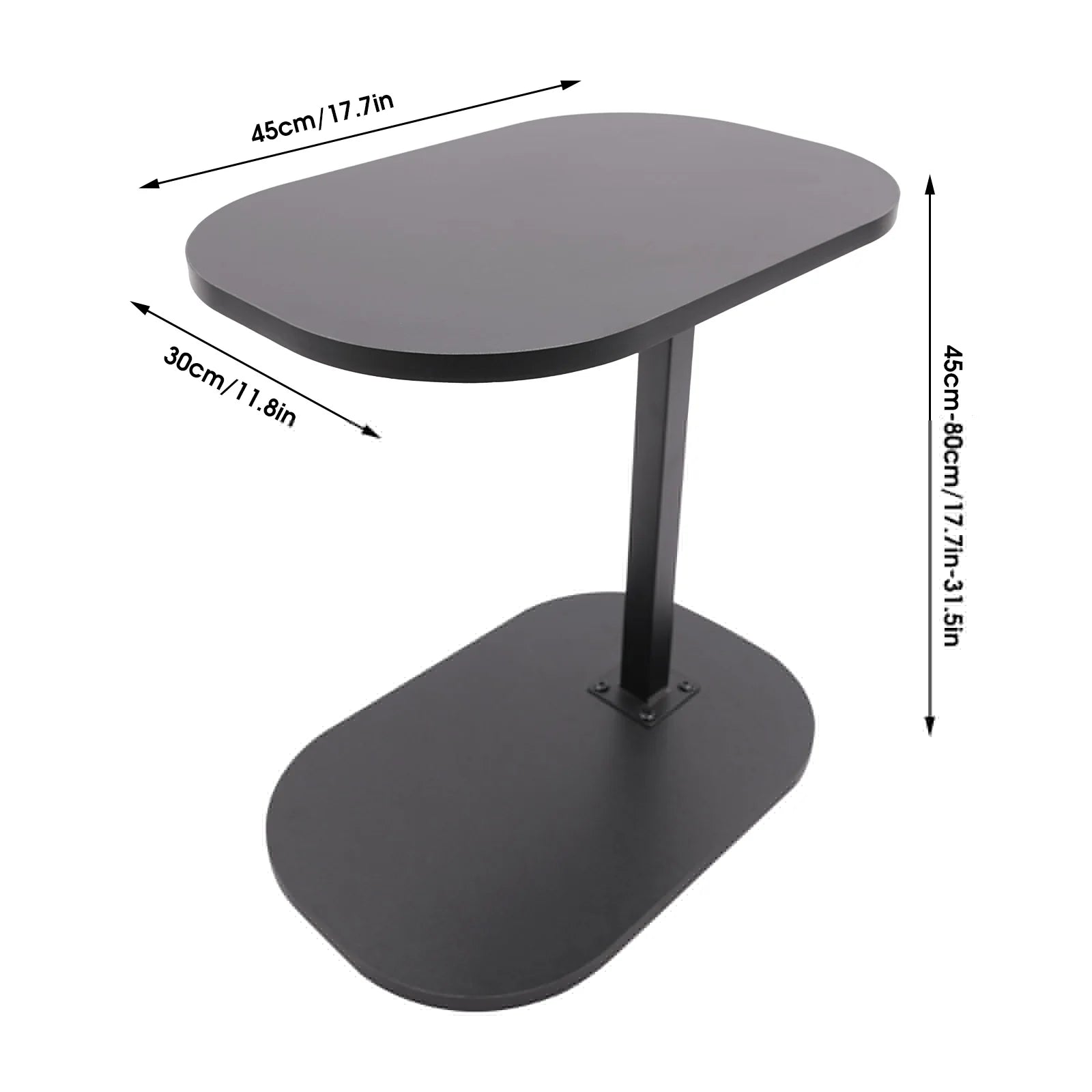 Adjustable C-Shaped Side Table 17.7-31.5" Height & 360° Rotating Top for Bed/Sofa (Walnut/Black/Wood)