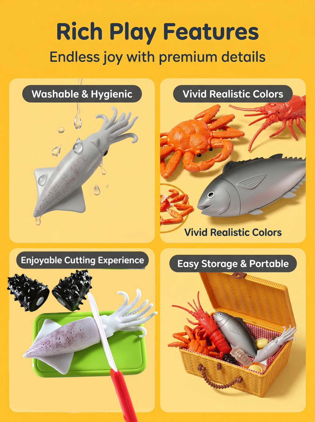 Kid Pretend Play Kitchen Fun Cutting Simulate Seafood Play House Set Puzzle Education Toys for Kids Boys Girls Christmas Gifts
