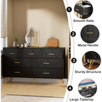 Dresser for Bedroom, 7 Drawer Black Wooden Dresser with Gold Handles, Modern Storage Dressers & Chests of Drawers for Hallway,