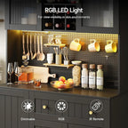 71" Kitchen Pantry Cabinet with Microwave Shelf & Door Shelves, Kitchen Hutch with Outlet & LED Light, Wood Pantry Storage