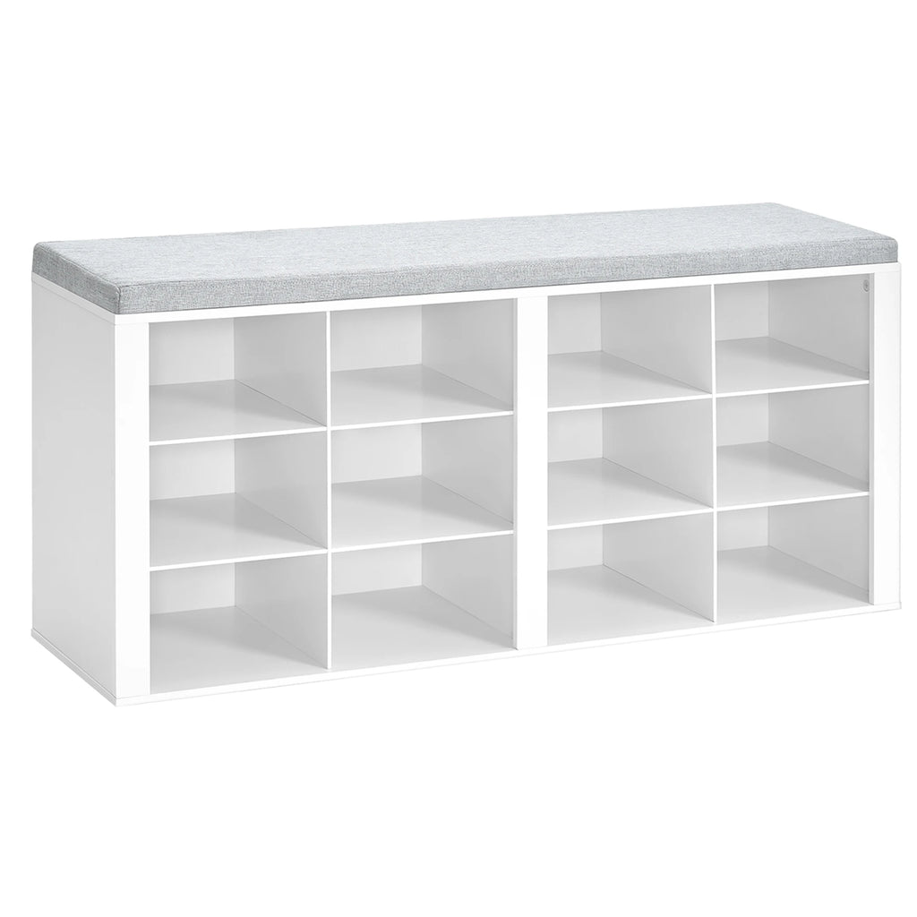 Shoe Bench with Cushion, Entryway Storage Bench with 12 Cubbies, Cubby Shoe Rack with Adjustable Shelves, Shoe Organizer Cabinet
