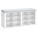 Shoe Bench with Cushion, Entryway Storage Bench with 12 Cubbies, Cubby Shoe Rack with Adjustable Shelves, Shoe Organizer Cabinet