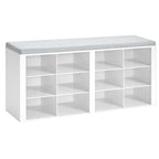Shoe Bench with Cushion, Entryway Storage Bench with 12 Cubbies, Cubby Shoe Rack with Adjustable Shelves, Shoe Organizer Cabinet