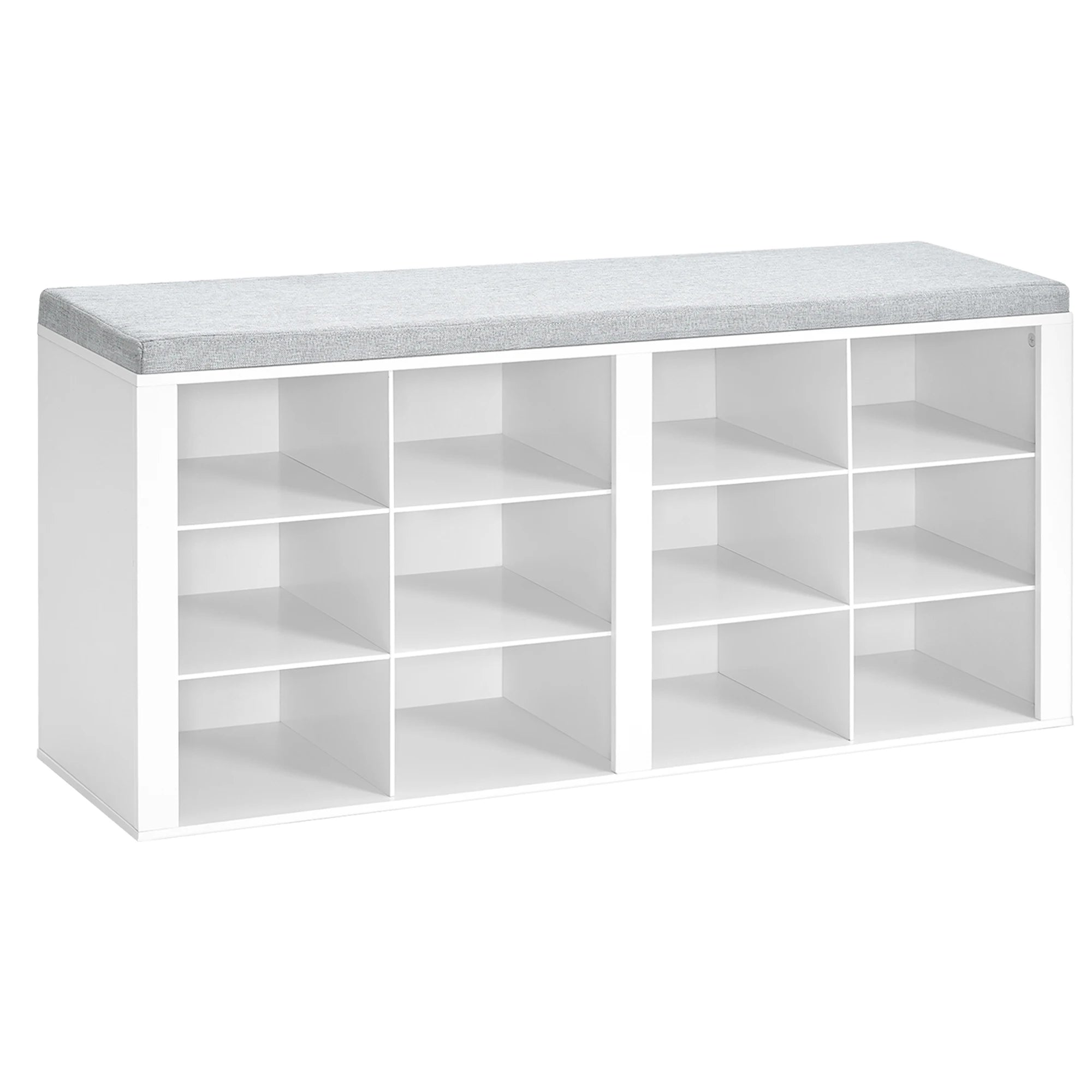 Shoe Bench with Cushion, Entryway Storage Bench with 12 Cubbies, Cubby Shoe Rack with Adjustable Shelves, Shoe Organizer Cabinet