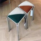 MOMO Bauhaus Antique Vanity Stool - Stainless Steel Triangular Frame Fabric Upholstered Stackable Designer Dining Stool
