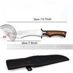 Stainless steel kitchen knife with wooden handle and sheath. Suitable for bone removal and meat/vegetable cutting in the kitchen