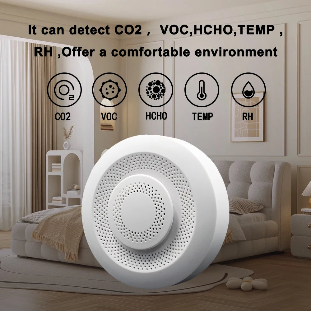 Smart Tuya Zigbee WIFI 5 in 1 Airbox Formaldehyde VOC CO2 Temperature Humidity Detector App Control Smart Home Scene Linkage