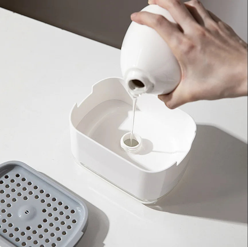 Manual Liquid Soap Dispenser Dish Soap Dispenser with Sponge Holder Press Type Cleaning Liquid Container Kitchen Accessories