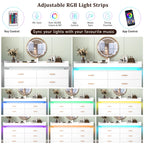 6 Drawer Dresser with LED Light and Charging Station, Modern Chest of Drawers for Closet, Wide Drawer Organizer Cabinet