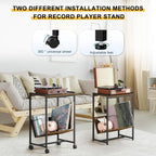 Record player stand, turntable stand with wheels, bedside table, record player table with album storage rack