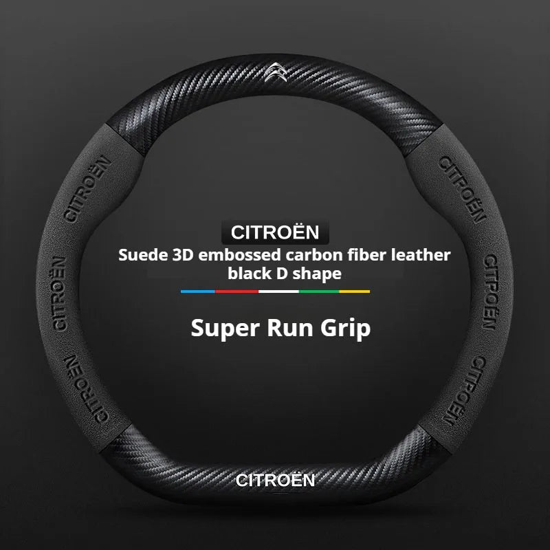 For Citroen C1 C2 C3 C4 C5 C6 VTS Xsara C-Crosser Berlingo Jumpy Carbon fiber Suede Car Steering Wheel Cover Auto Accessories