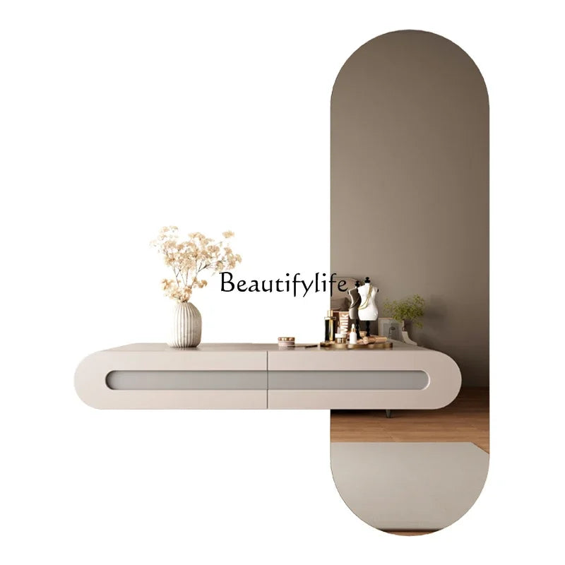 *Suspended dresser bedroom French light luxury small solid wood smart makeup mirror combination