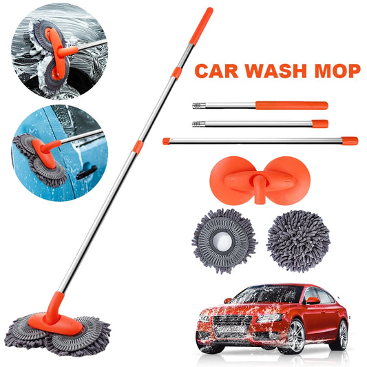 Foam Washing Chenille Broom 360 Rotation Car Wash Brush Double Brush Head Stretching Handle Telescopic Mop Auto Care Accessories