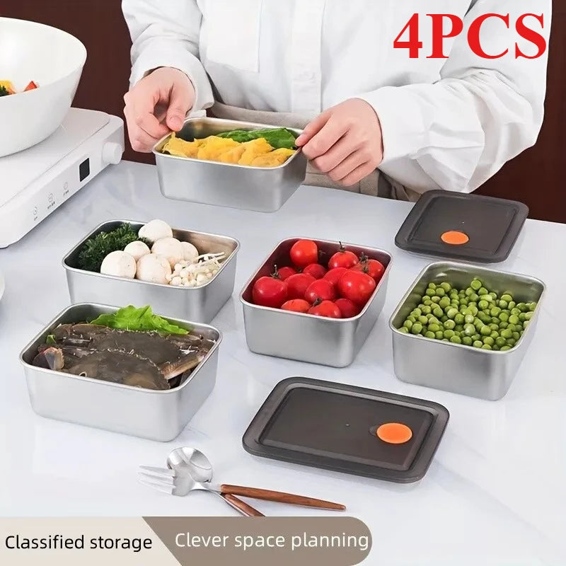 4Pcs Stainless Steel Storage Containers, Kitchen Tools & Accessories, BPA-Free Kitchen Items Leakproof Stackable