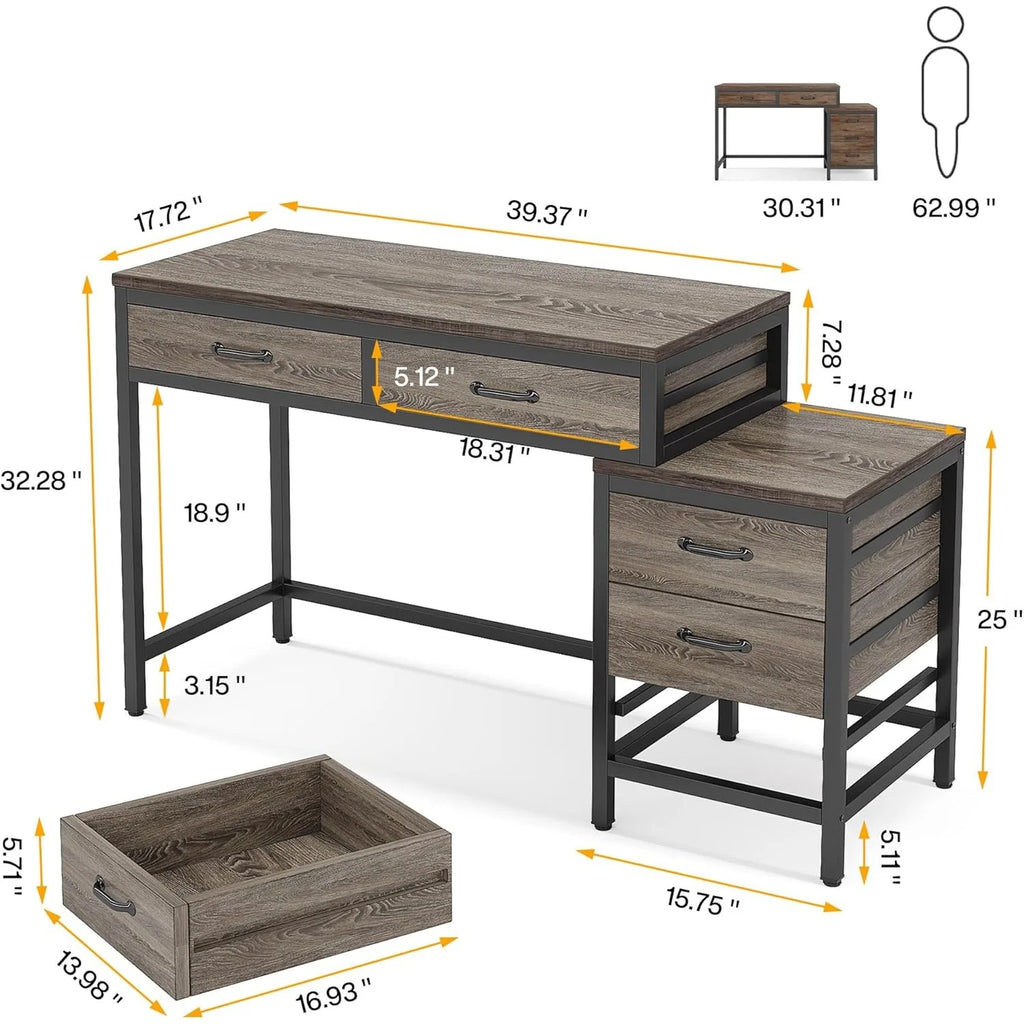 Vanity Desk with 5 Drawers, Makeup Vanity Table Dressing Table with Side 3-Drawer Chest for Women, Girls (Without Mirror)