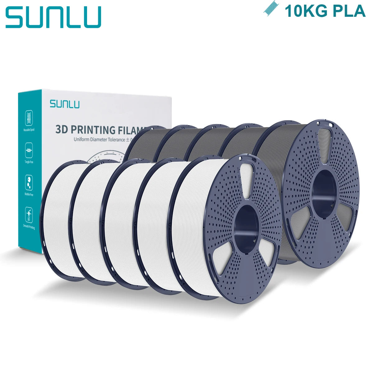 SUNLU PLA 3D Printer Filament 1.75mm - 10 Rolls x 1KG | Neatly Wound