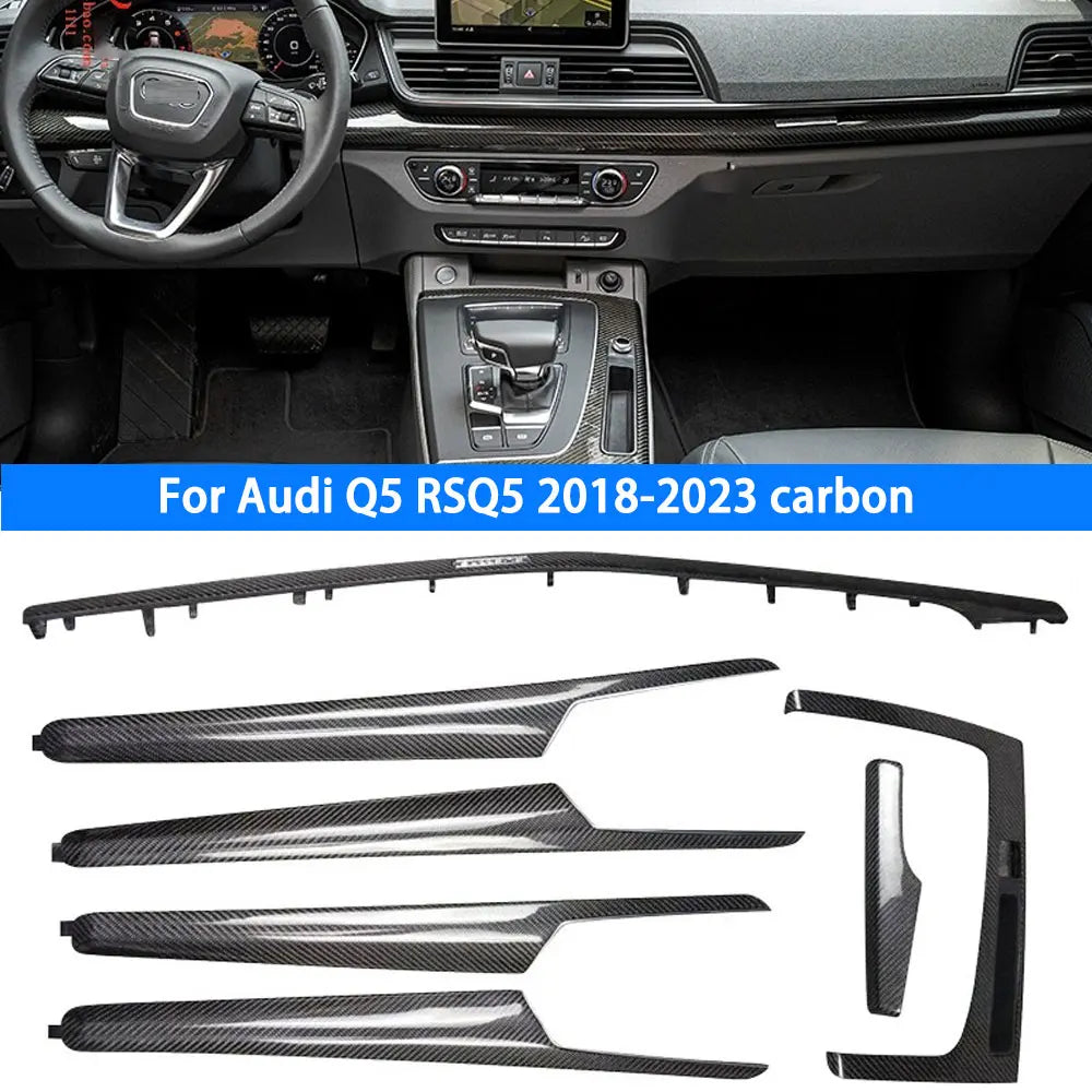 Center console Carbon Interior Panel 7 Piece Set For Audi Q5 RSQ5 2018-2023 Carbon Fiber Interior Dashboard Door Trim Panel