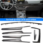 Center console Carbon Interior Panel 7 Piece Set For Audi Q5 RSQ5 2018-2023 Carbon Fiber Interior Dashboard Door Trim Panel