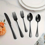 60pcs, Stainless Steel Flatware Set Black Silverware Mirror Polished Cutlery Set Birthdays Independence Day Dishwasher Safe