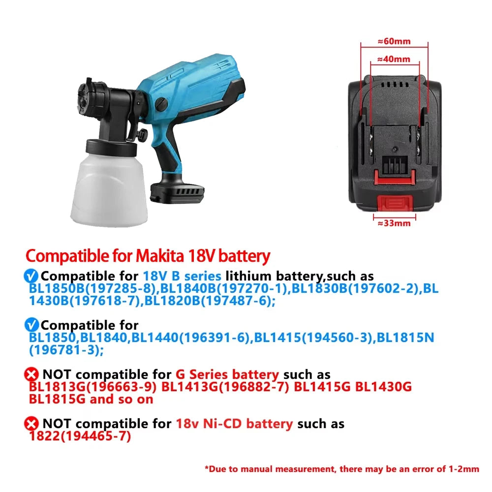 Electric Spray Gun 1000ML Cordless Paint Spray Auto Furniture Steel Coating Airbrush Fit Makita/Dewalt/Milwaukee 20V No Battery