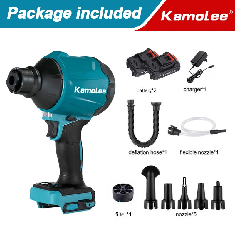 Kamolee 1100W 40500RPM Cordless  Air Blower Dust Blower Inflator Vacuum Multifunction Rechargeable Blower Apply to 18V 21V Batte