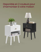 VASAGLE Bedside Table, Side Table with Storage Drawer and Open Shelf, Solid Wood Legs, End Table for Living Room, for Bedroom