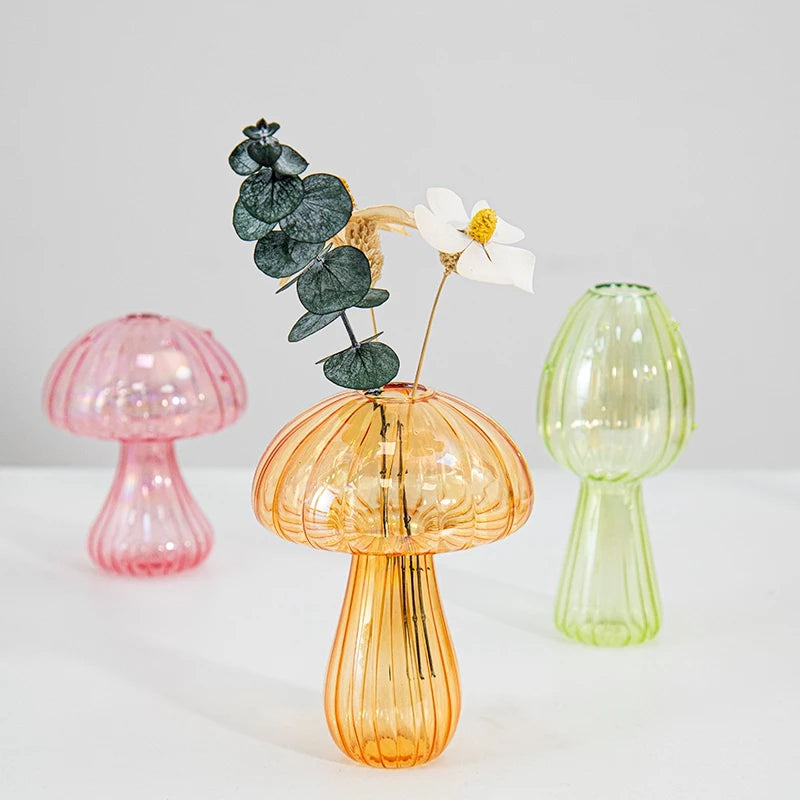 Mushroom Vase Flower Bottle Glass Vase Decoration Home Hydroponics Pot Table Ornament Room Decor Mushroom Accessorie Home Decor