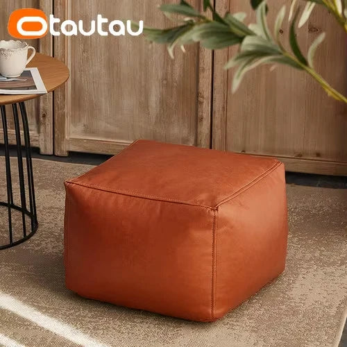 OTAUTAU Big Faux Leather Ottoman Pouf Stool with Filling Bean Bag Footrest Footstool Corner Door Side Seat Futon Frameless JD007
