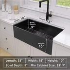 Luxury Kitchen Cabinets American Style 33 Inch Single Blow Ceramic Basin and Sink Modern Semi-Recessed Black Kitchen Sink