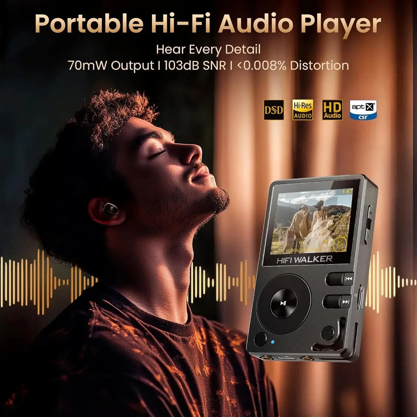 Hifi Walker H2 Hi-Res MP3 Music Player Bluetooth with 64GB SD Card DSD FLAC USB Portable Digital Audio Player
