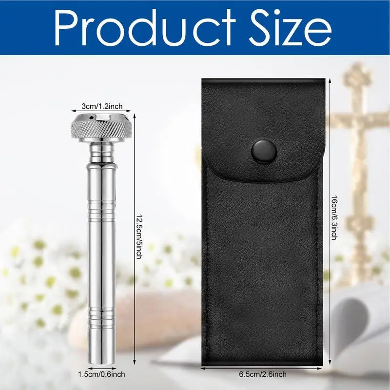Christian Pocket Holy Water Sprinkler with Leather Storage Bag Religious Copper Holy Water Container Dispenser Travel Sprinkler