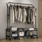 【Breeins】Double-Rod Clothes Rack with Wheels Storage Organizer Clothes Shelf Tidy Home Decoration