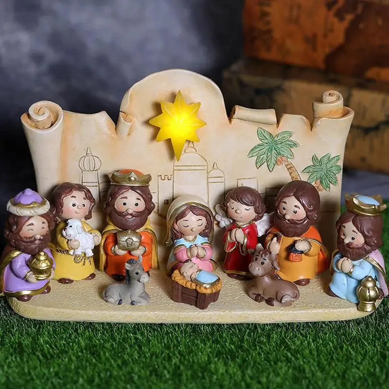 Nativity Sets For Christmas 10pcs Resin Manger Scene Ornaments Christmas Jesus Statue For Children And Adults Holy Family