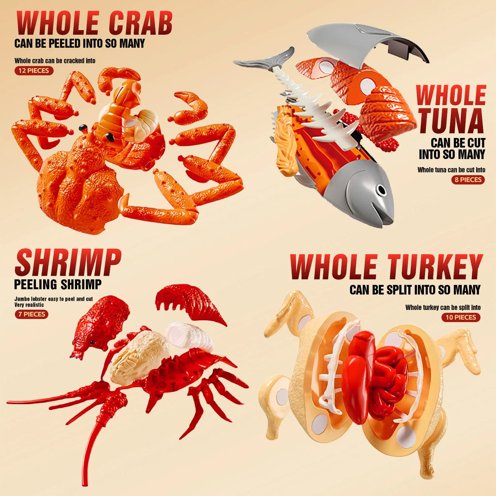 Kid Pretend Play Kitchen Fun Cutting Simulate Seafood Play House Set Puzzle Education Toys for Kids Boys Girls Christmas Gifts