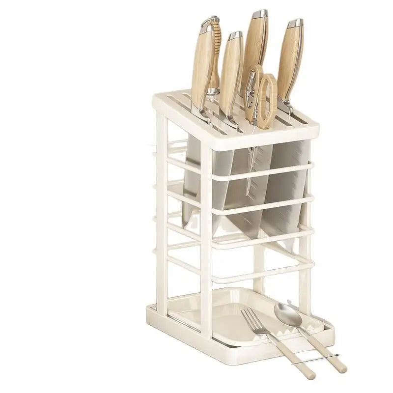 Practical Multi-use Kitchen Knife Holder, Dish Stand and Tool Organizer with Convenient Drain Tray