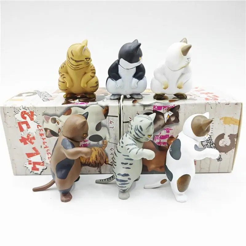 Cat Figurine 6pcs Cute Cat Toy Ornaments Tiny Desktop Display For Living Room Study Room Bathroom Children's Room Dining Room