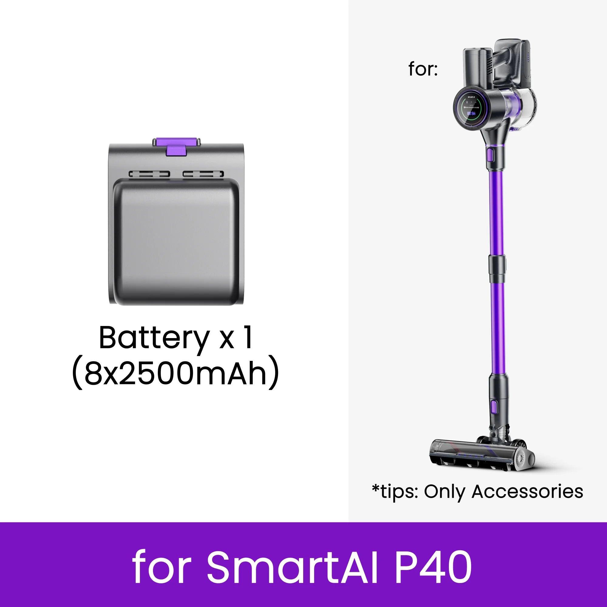 Original accessories for vacuum cleaners SmartAI battery/HEPA filters/telescopic Tube, compatible only with SmartAI vacuum cleaners
